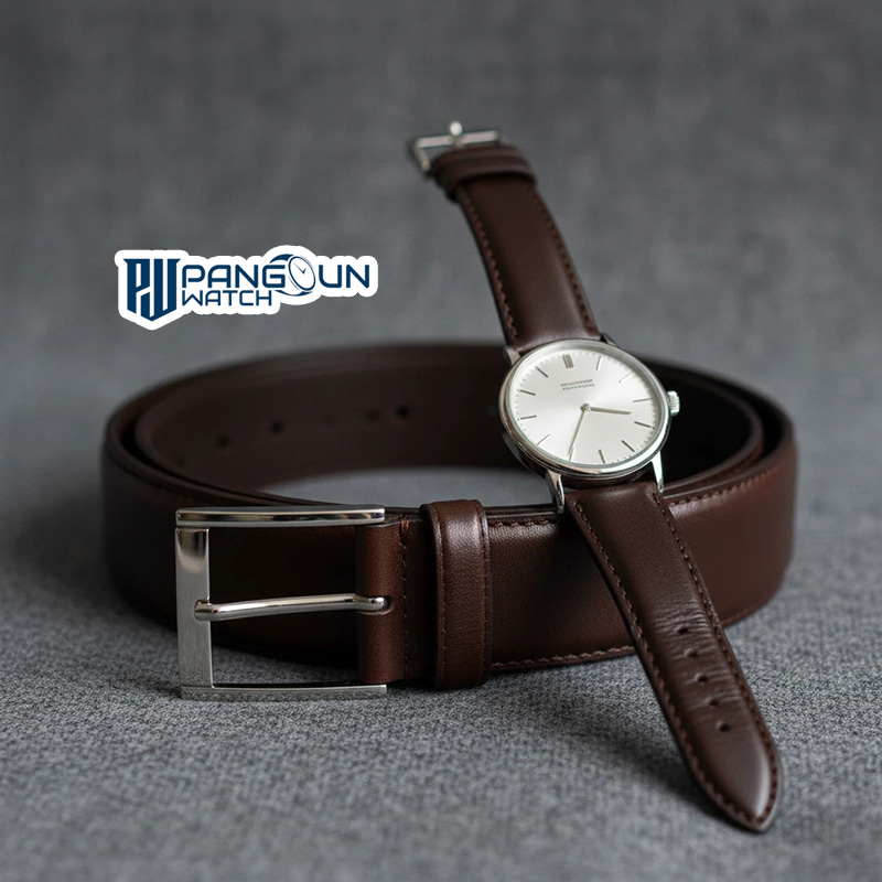 ست کردن رنگ بند چرمی ساعت مچی قهوه ای با کمربند چرم مردانه
